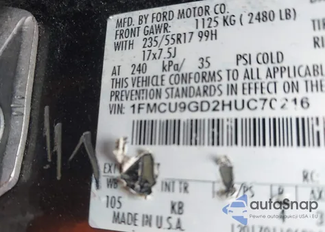 2017 Ford Escape Se from USA, damaged, VIN 1FMCU9GD2HUC70216